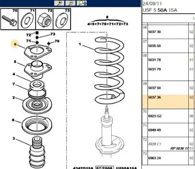 PSA 5037.36 Amortisör Üst Tablası 503736