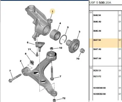 PSA 3647.94 Ön Aks Taşıyıcı Sağ  3647A4