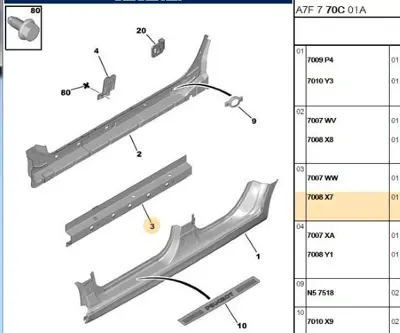 PSA 7008.X7 Sağ Marşpiel İç Sacı  7008.X7
