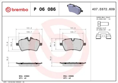 BREMBO P 06 086 Fren Balatasi On Minicooper R55-R56-R57-R58-R59-R60 34116778320