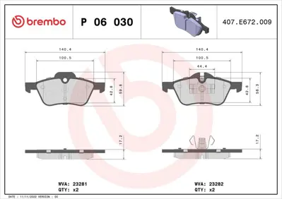 BREMBO P 06 030 Fren Balatasi On R50/R52/R53 34116770332
