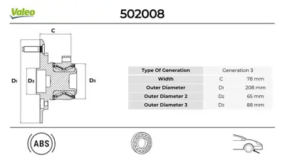 Valeo 502008 On Teker Poryalı Rulmanı (5 Bıjon Abs) Ford Transıt V363 14- Arkadan Ceker Tek Teker 853016151 307913 198287 808918 VKBA7086 BK312C300BC 5299 LVBK1755 CHA350 CK4Z1104B