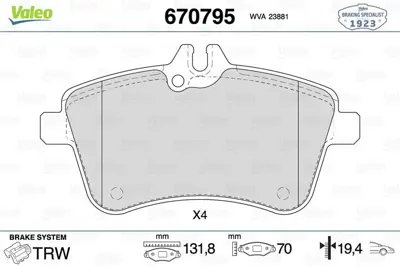 Valeo 670795 Fren Balatasi On  Mercedes W169-245 Diesel 1694200120