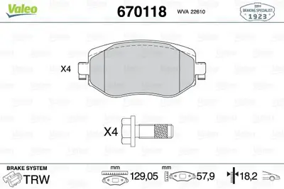 Valeo 9001311 Fte Fren Balatasi On Megane Iv 410603407R 182292 223975 MDB3986 GDB2175 172408 LP3306 6121758 2261001 P68068