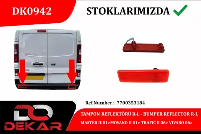 DEKAR  DK0942 Tampon Reflektörü R-L Master Ii 01>movano Ii 01> Trafic Ii 06> Vivaro 06> 7700353184 4394939 4500558 9160858 4497096 6000618546 2607900QAB 14226AJ2 RN9504455