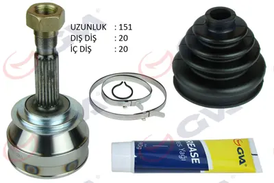 GVA  4424120K Aks Kafasi Diş Ön Fiat Uno 70 1.4i (94-00) (20x20x43.1) 151mm 5944689 4087120 21255 5944690 5959385 4247399 4465504 4313087 6X039481190 13258067