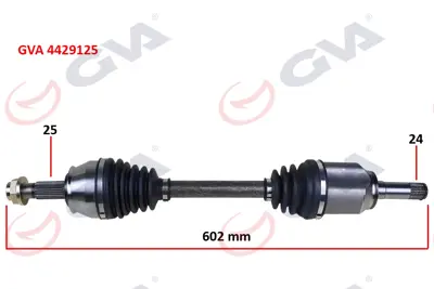 GVA  4429125 Aks Komple Sol Bipper-Nemo 1.3 Hdi 10> Fiorino 1.3 Mjtd Euro5 Mot. 13>  (İç Aks Kafali)(602mm) 1607440280 3085450 DS52367 3272ZH DA108201 TP282 1261T 882620 T39163 TP1282