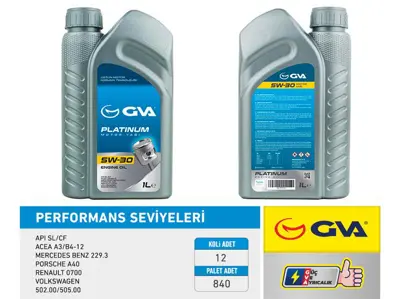 GVA  9920120 Motor Yaği 5w30 1 Lt Platinum Tam Sentetik Api Sl/Cf 32942 32944 50200 2365949 65607 Longlife04 5W30LonglifePlus BM83212365933 83215A2AF87 2405948