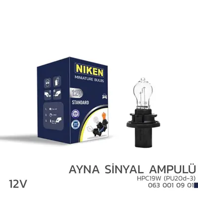 NIKEN  0630010901 Niken  12v Hpc19w Ayna Sinyal Ampulü (Pu20d-3) 10lu UNIVERSAL 20145102 11132 30672328 4896262SP22 24456222 5122064SP22 400129110SP22 220728 4904819SP22