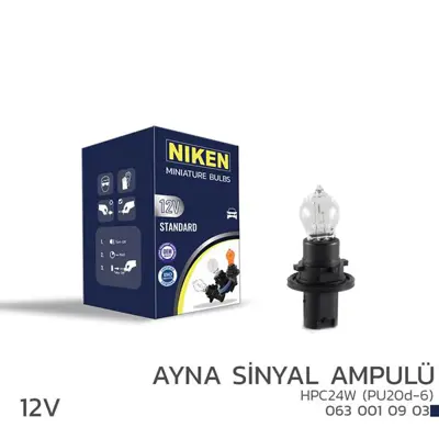 NIKEN  0630010903 Niken  12v Hpc24w Ayna Sinyal Ampulü (Pu20d-6) 10lu UNIVERSAL 20145102 11132 30672328 4896262SP22 24456222 5122064SP22 400129110SP22 220728 4904819SP22