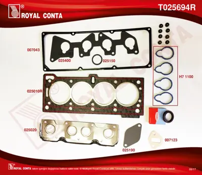 ROYAL CONTA PB 2916 Motor Üst Conta Tk.  Megane I 96> Clio Ii 98> Kangoo 97> Clio Symbol I 00>  1.4 K7j 1.6 K7m 7701468710 HK4700 219550 2128797200 D3222000 HK3558 9846846 D32220 23368001 HK3558B