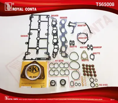 ROYAL CONTA  T565008 Motor Takim Contasi (Keçeli+subap Lastik) (Skc'Siz) Doblo-Linea-Bravo Ii 1.6 Dmtj 3000844601 3000951005 3000951790 3182997901 622223500 804529 821253 826317 826468 826639