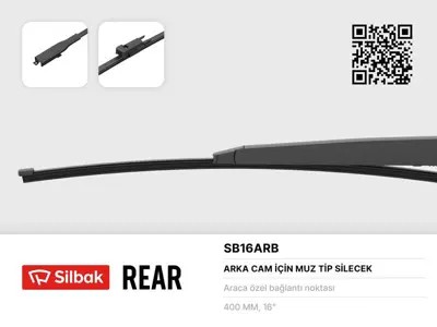 SİLBAK  SB16ARB Silecek Süpürgesi Arka Muz Tipi 405mm Doblo Ii Tek Kapi 02/10> Sprinter - Crafter 04/06> 3000844601 3000951005 3000951790 3182997901 622223500 804529 821253 826317 826468 826639