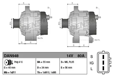 DENSO  DAN948 Alternator Toyota Celica (99-05) 2706022020 A12DE0373A2 ALT6407SA 20130219 ATA613 20152901OE CAL44109GS A12DE0373 DAN942 1022112180