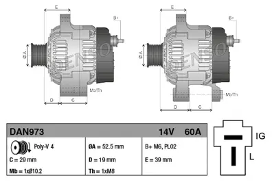 DENSO  DAN973 Alternator Daihatsu Cuore Vi (03-) 934183 2706097202 8EL737950001 QRA1880 J5116022 LRA1925 1012112750 113306 115510060415 ALTH125