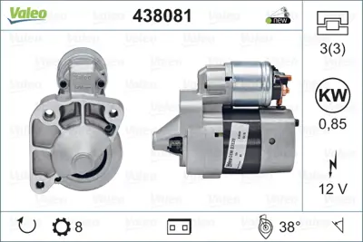 Valeo  438081 Marş Motoru 12v 8 Diş Logan- Kng- Clio I- Mgn I 1.4 98- CST10117 7700274303 1208528 CS1186 9031082 7711134533 D7E15 DRS3775 8EA012526671 ND145