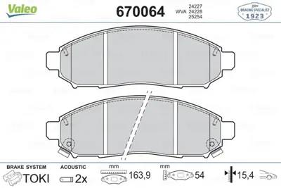 Valeo  670064 Fren Balatasi Ön Renault Koleos 08> Nissan Navara 2.5l Yd25ddti D40 4x2 4x4 10-> /  Pathfinder 2.5l Yd25ddti Dci R51 17mm 85214 410603072R ADN142129 D10601MF0A 60116188 RA09390 41060AT30J J3601094 D10601BN0A 121350