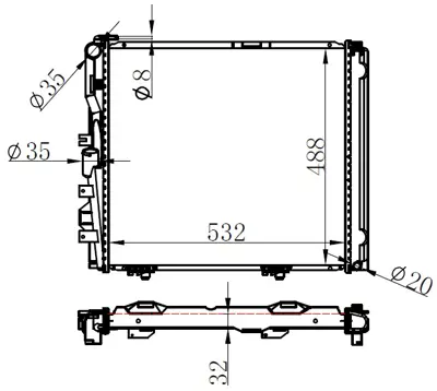 ORIS  BME001032 Radyator Brazing Mt(532x488x32)e 260/280/320 W124 84- 62683a 1245002803 A1245009003 62683A 1245008903 62684A 8MK376712421 MS2072 980ME12401 A1245002803 1245009003