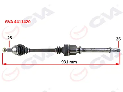GVA  4411420 Komple Aks Sağ Megane 3-Fluence 1.5 Dci 6 Vites 09=> (931mm) 8200896391 391000128R 3100200 FDS2518 10020 7525 3100300 8200725502 8201030260 8200966862