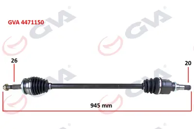 GVA  4471150 Komple Aks Sağ Toyota Auris. Corolla 1.4l 1ndtv Nde150 D-4d Dizel 07-13 (26x20) Komple Boy = 945mm 4341002580 4342002610 4346009R30 4340502230 KTY854 4341002570 305252 4342002620 25009 607890