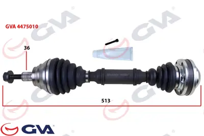 GVA  4475010 Komple Aks Sol Caddy Iii 1.9 Tdi (04-10) (Bjb) (513mm) 2K0407271E 1K0407763JX 1K0407271LF 9195T 2K0407271EX 261100 305785 3370150 160747 1K0407271PF