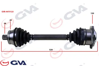 GVA  4475123 Komple Aks Sol Passat Iv (3b2-3b5) 1.9 Tdi (96-00)-Abs'Li (45diş) (529mm) 8D0407271BC 3323550 301290 8D0407451JX 8D0407271ED 5295Z A2410 T78239A AA207AN 122207
