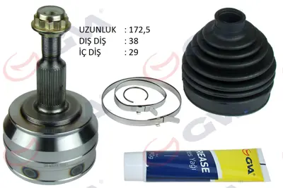 GVA  4475210K Aks Kafasi Diş Ön Transporter T5 2.5 Tdi (04-10) (Axd) (38x29x63) 172.5mm 7H0407321 861011 131527 7H0407321D 923981 3764K 240343 23981 V107430 QVJ1271