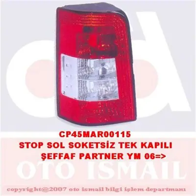 CERKEZ 24-03316 Stop Lambasi Sol Partner Ym. 06=> (Şeffaf) (Tek Kapi) (Duysuz) 6350CY 6350Z1 14068589 1111356012 4012891 50658647 5761873 2211975 904931 11B356012B
