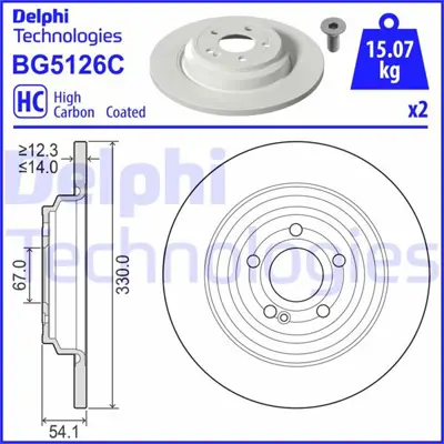 DELPHI  BG5126C Fren Diski Arka Mercedes Gle-Class V167 18>21 92306905 AND7396 ADC5111V 1674238700 A1674238700 LVBD2096 MDC2894C 56069HC BG5126C 8D98311