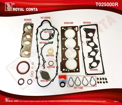 ROYAL CONTA  T025000R Motor Üst Conta Tk.  Megane I 96> Clio Ii 98> Kangoo 97> Clio Symbol I 00>  1.4 K7j 1.6 K7m 7701468710 HK4700 219550 2128797200 D3222000 HK3558 9846846 D32220 23368001 HK3558B