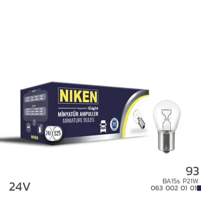 NIKEN  0630020101 Niken  24v 93 Ampul (P21w) Ba15s  10lu UNIVERSAL 20145102 11132 30672328 4896262SP22 24456222 5122064SP22 400129110SP22 220728 4904819SP22