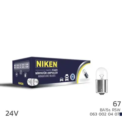 NIKEN  0630020407 Niken  24v 67 Ampul (R5w) Ba15s  10lu UNIVERSAL 20145102 11132 30672328 4896262SP22 24456222 5122064SP22 400129110SP22 220728 4904819SP22