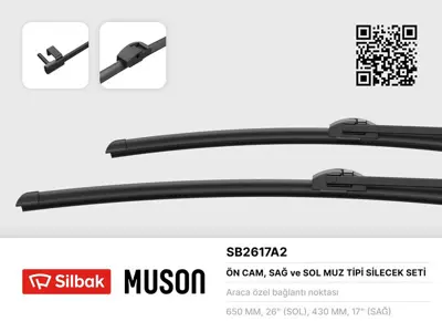 SİLBAK  SB2617A2 Silecek Süpürgesi 650/430mm (Muz Tipi) Bmw 6 Serisi - Cabrio - Coupe 03/11 3000852001 3000951303 3000951503 619300400 619303300 620310200 821242 821458 826521