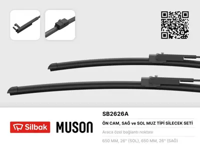 SİLBAK  SB2626A Silecek Süpürgesi 650/650mm (Muz Tipi) Class 04> E-Class 02 S-Class 01> Xsara-Picasso 10/05 Cayen 3000852001 3000951303 3000951503 619300400 619303300 620310200 821242 821458 826521