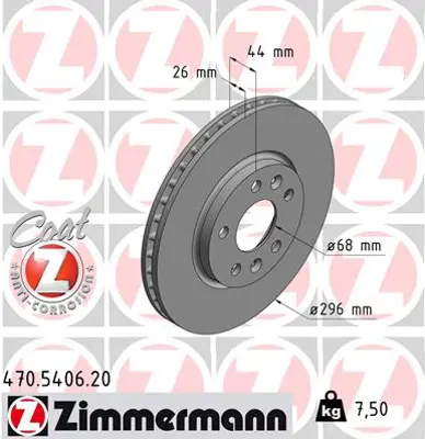 ZIMMERMANN  470.5406.20 Ön Fren Diski Renault Megane Iv 15> Talisman 15> (Diş Çap:296mm K:26mm Y:44mm 5 Delik) 402062000R 24012601891 33100915 92300703 58153139108 171469 6213010 470540620 LVBD1872 563425JC1
