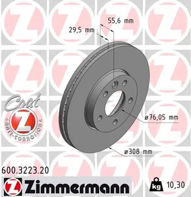 ZIMMERMANN  600.3223.20 Ön Fren Aynasi Transporter T5 04/03>multivan (4.03>touareg 02>crafter 06>(308x29.5x5dlxhavali)xxx 986479211-Df4308s 7H0615301D 812029175C 92121200 DDF1253 204795 986479211 DDF1253C BS5424H 30928504 54212PRO