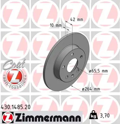 ZIMMERMANN  430.1485.20 Arka Fren Aynasi Astra H-Combo C 02> Meriva A-B 03> Astra G 1.8-2.0 98> Zafira A (264x10x5dl) 569109 90575113 9117772 917772 ADW194311 DSK806 230489 6040514 BD1370 1343554