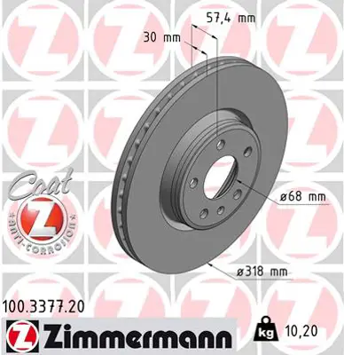 ZIMMERMANN  100.3377.20 Fren Diski Ön Audi A4-A5 2015=> 0986479e49-Df6950s 80A615301E 8W0615301AA 9D05811 100337752 25713V DDF2596C1 563174JC1 18551 100337700 2147181