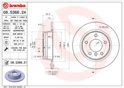 BREMBO GVA 7471510 Fren Diski Arka Duz (Bmw E36-E46) 34216864051 24011002021 8536676 6015394 1725 140104 34216855158 561552B 812011118C X14304