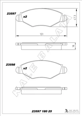 KALE 23597-A00-01-KD13 Fren Balatasi Ön 425494 654020SX 654001SX 8DB355009411 ADN142122 598461 LVXL276 BP1304 P61098 NP2207