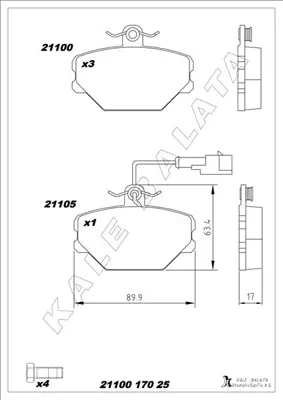 KALE  21100A0000KD13 Ön Balata Fişli Tmpr-Tipo Uno 1.4-1.6 Panda (85-04) 5888781 13046029482 MDP1024 2110017025T479 HP2990 HP2585T MDB1606 LP1027 HP2585 P23044