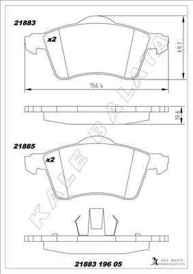 KALE  21883A0000KD11 Ön Balata Transporter T4 ( 90-4.03 (0986tb2038) 61800 7D0698151 1163603510 MDB1814 MDB2104 FVR1518 71719 TAR1163 2202630 3169801517D0