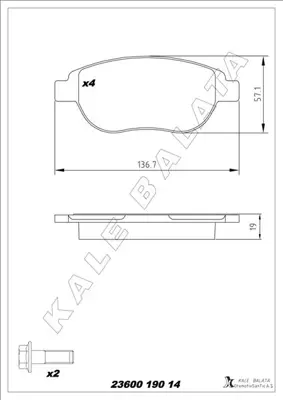 KALE  23600A0000KD13 Ön Balata P207 06> P307 00> Doblo 01> Partner 03> Berlingo 00> C3  02> C4 04> Xsara 00> 1611140980 16422 BP1150 PD3060 PCP1088 E172125 SP2073 37273 50000080 425331
