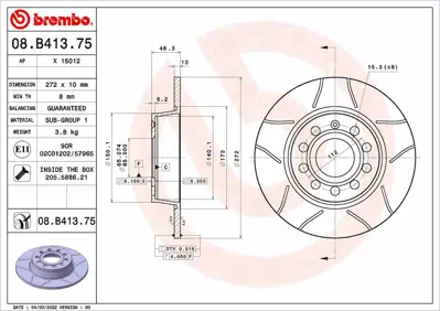 BREMBO  08B41375 Arka Fren Aynasi Jetta Iii-Golf Vi-Caddy 10>scirocco 08>a1 01>a3 04>altea 06>octavia 04>(272x9.7x9dl 986479677-986479c20-Df7911 1K0615601AA