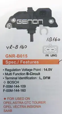 GENON  B015 12v Opel Vecra C-Zafira 1.9 Cdti-Saab 9-3 1.9 Tid-1.9 Ttid 140 Amp (L. Dfm) VR B160 IB160 F00M144109