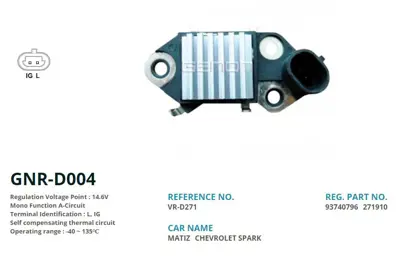 GENON  D004 12v Daewoo Matiz 65 Amp 2 Fis (L Ig) VR D271 D910 93740796 271910