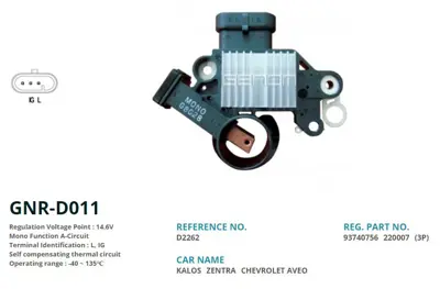 GENON  D011 Alternatör Konjektör 12v Chevrolet Kalos-Aveo 85 Amp Alt. (L Ig) VR D716 D2262 93740756