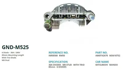 GENON  M525 Mitsubishi L300 Yeni Model-Galant-Mazda 626 85mm (6 Diot) M8 RM 50 IMR8588 A860T42670