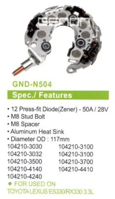 GENON  N504 Ford Focus-C-Max-Peugeot 117mm (12 Diot) M8 RN 29 INR421 104210 3030