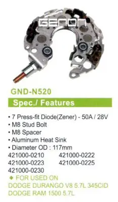 GENON  N520 Dodge Durango V8 5.7l 345cid-Ram 1500 5.7l 117mm (7 Diot) M8 RN 55 INR423 421000 0210